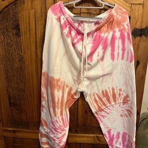 Aerie Pink and Orange Tie-Dye Joggers